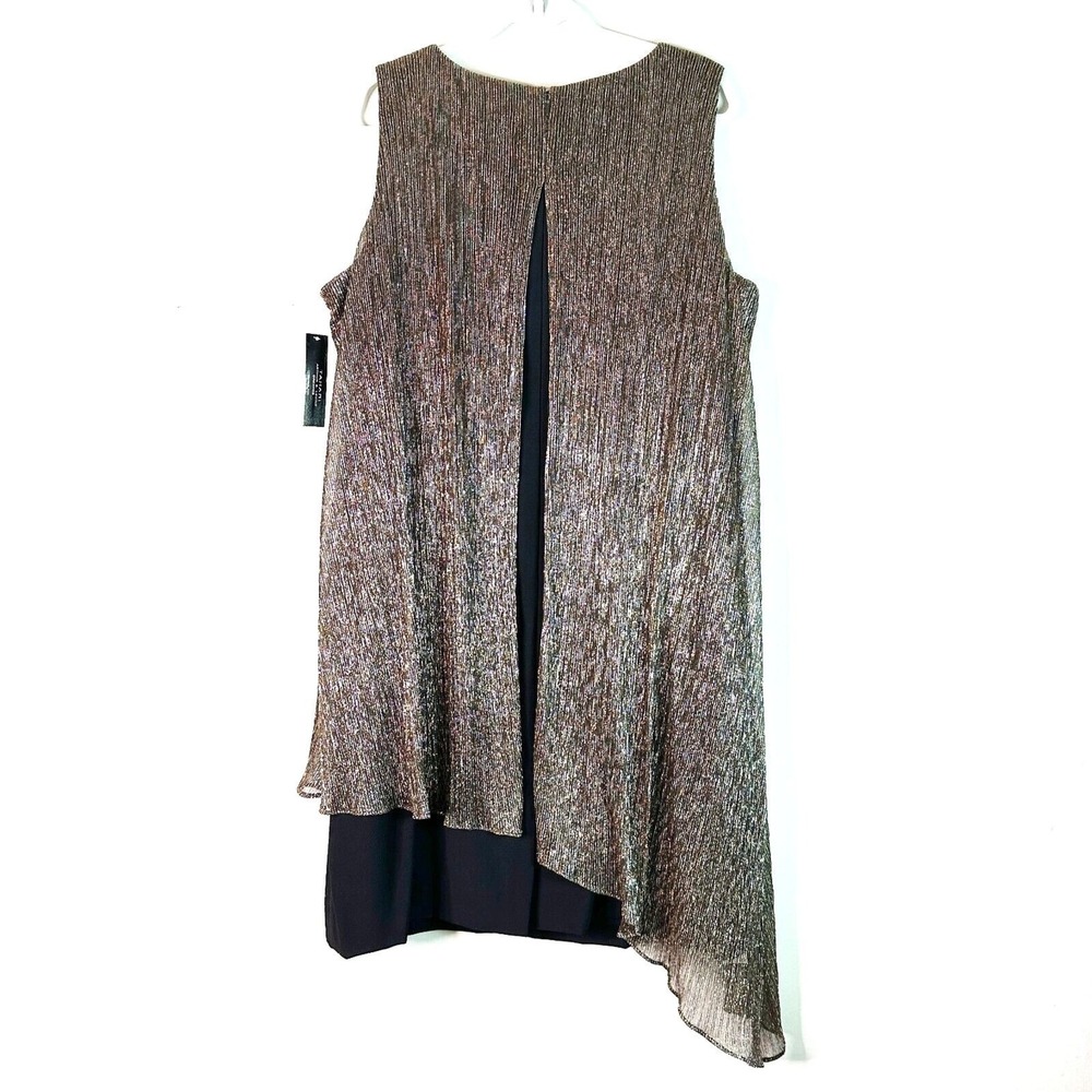 Tahari Arthur S Levine Dress Women Plus 18W Black Gold Metallic Asymmetrical NWT - Picture 2 of 10